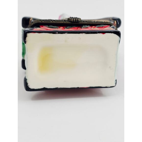 Vintage Ceramic Snowman Santa's Sleigh Frosty Hinged Trinket Box 3x2.5" - Picture 6 of 10